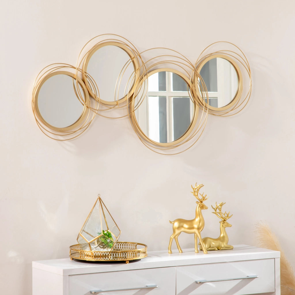 Decorazione Murale 3D Metallo Specchi Cerchi ¨C Xylo ¨C Oro 107x56cm