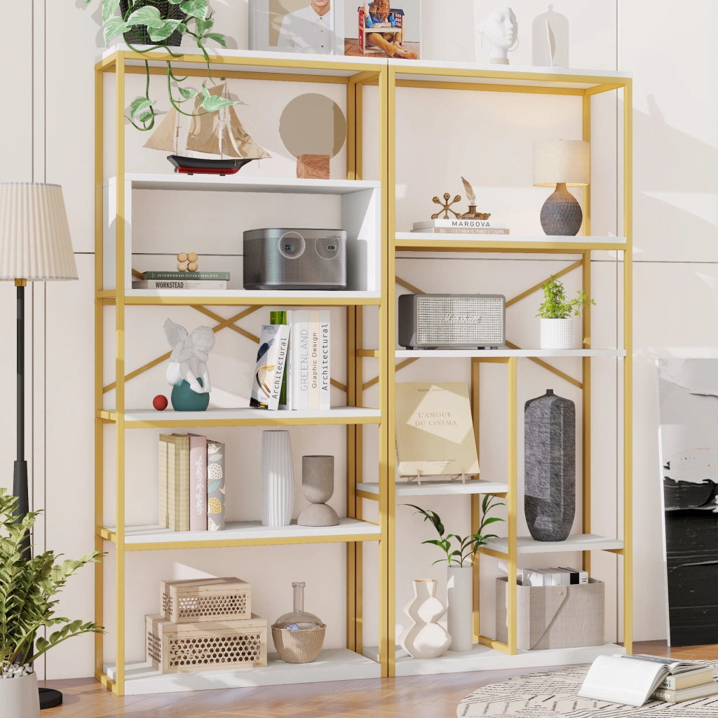 LIBRERIA Multilivello 160x29,5x180 cm MDF e Metallo Bianco e Oro