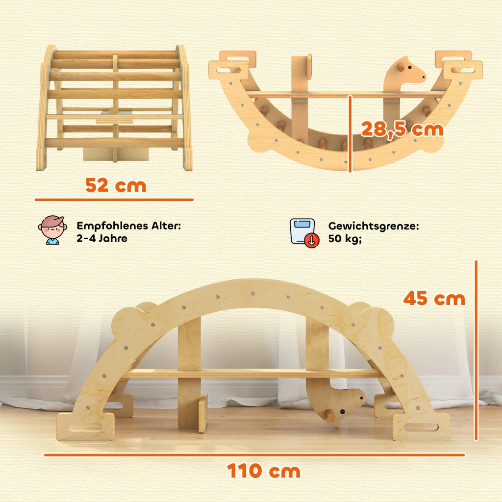 Struttura da arrampicata Montessori 2 in 1 ¨C Xylo ¨C legno naturale 110x52x45 cm per bambini 2-4 anni
