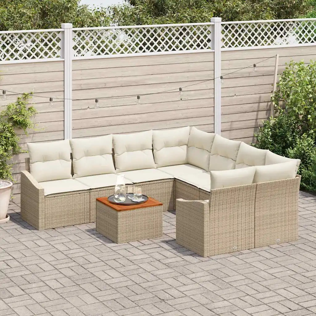 Set Divano da Giardino con cuscino 9 pcs Beige polyrattan 3347813