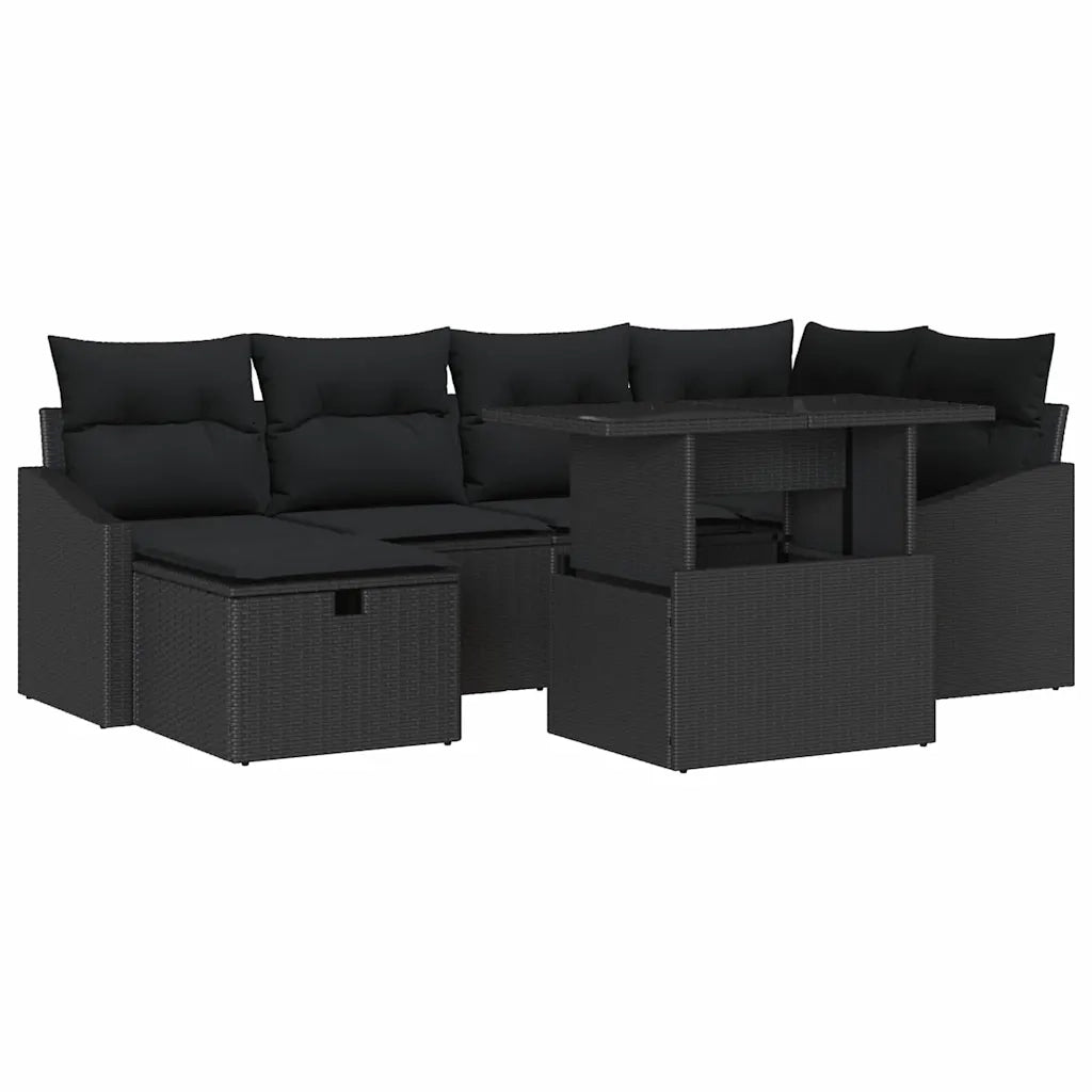 Set Divano da Giardino con cuscino 7 pcs Nero Poly Rattan 3359840