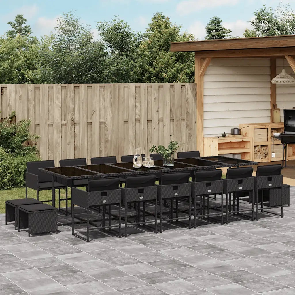 Set da Pranzo da Giardino 17 pz con Cuscini Nero in Polyrattan 3211363