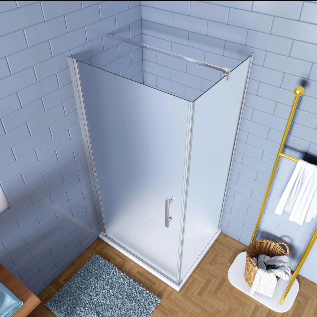 195cm Box Doccia Angolare Irreversibile Porta Battente con Lato Fisso 80x70cm Vetro Satinato 6mm Anticalcare Barra 90 cm