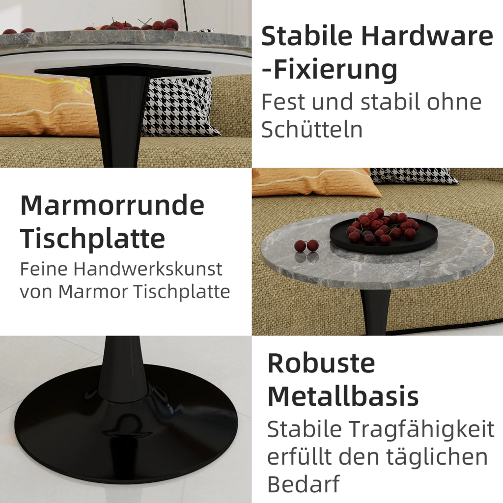 TAVOLINO Rotondo Moderno in Marmo Artificiale Nero/Grigio