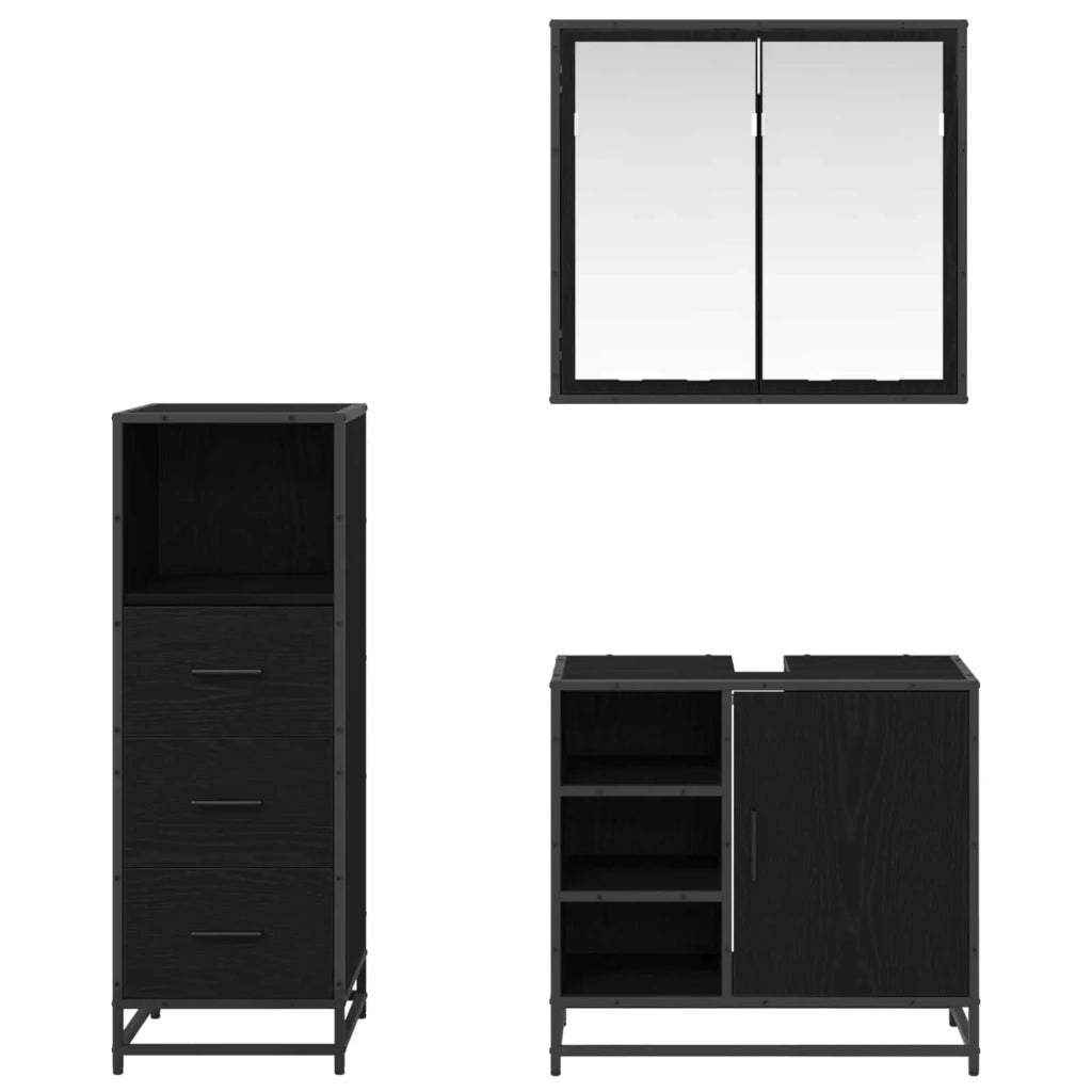 Set di mobili per il bagno 3 pcs Rovere Nero Legno multistrato