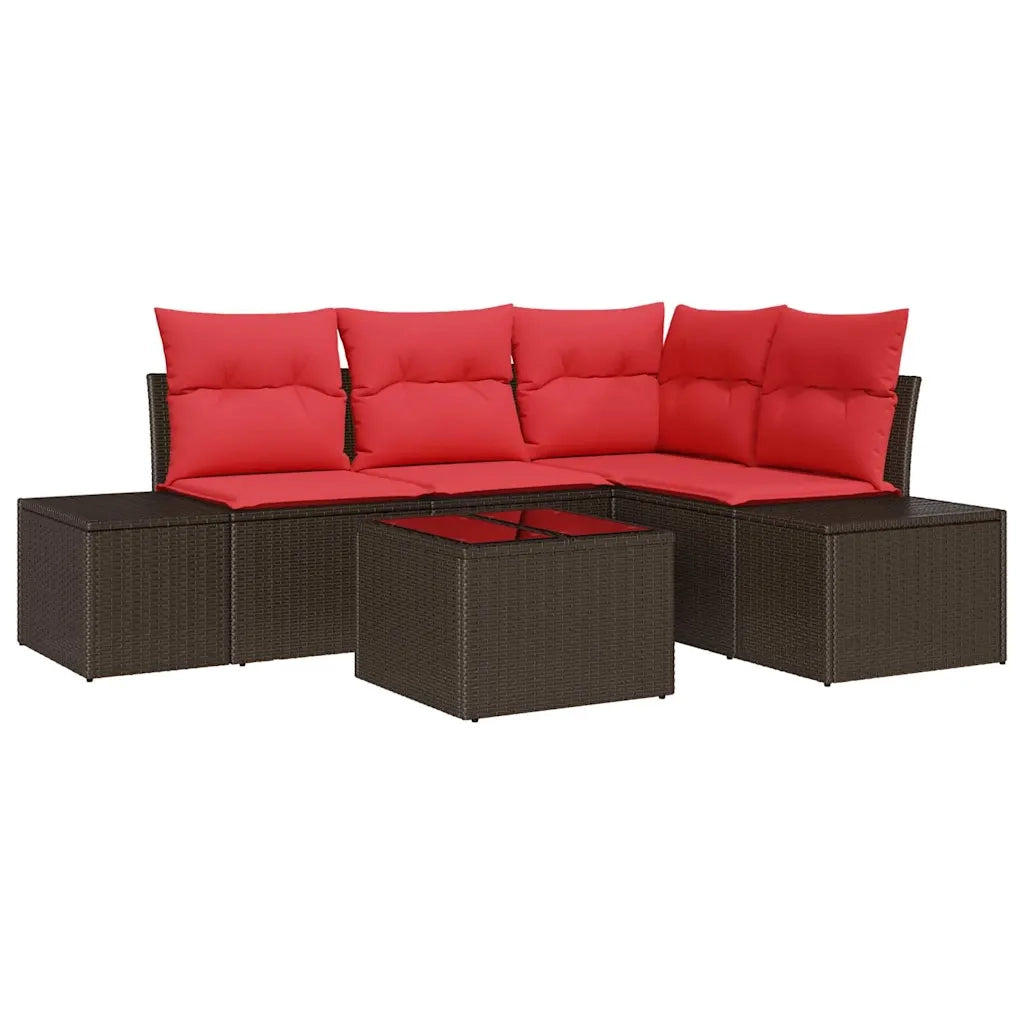 Set Divano da Giardino Marrone e Rosso polyrattan 3355723
