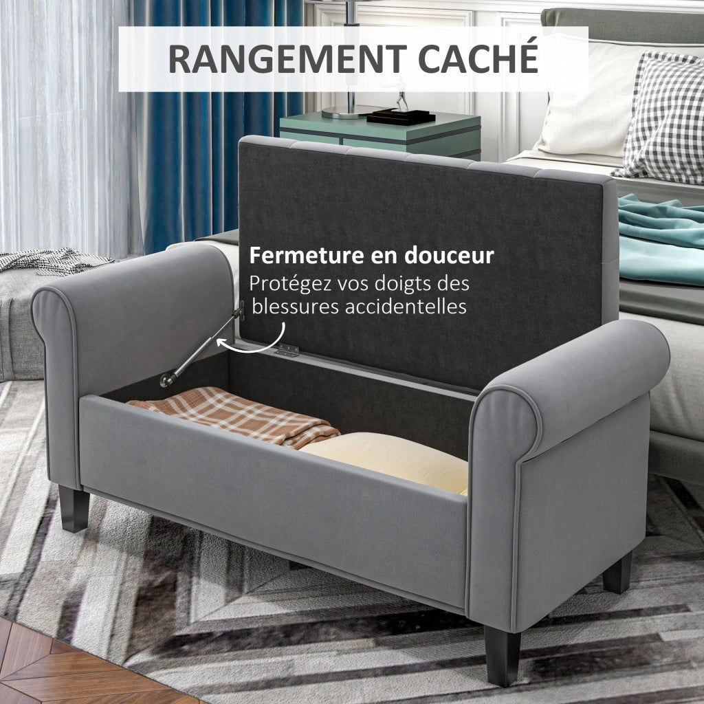 Pouf contenitore imbottito in tessuto velluto ¨C Minimal ¨C grigio 126x48.5x57 cm