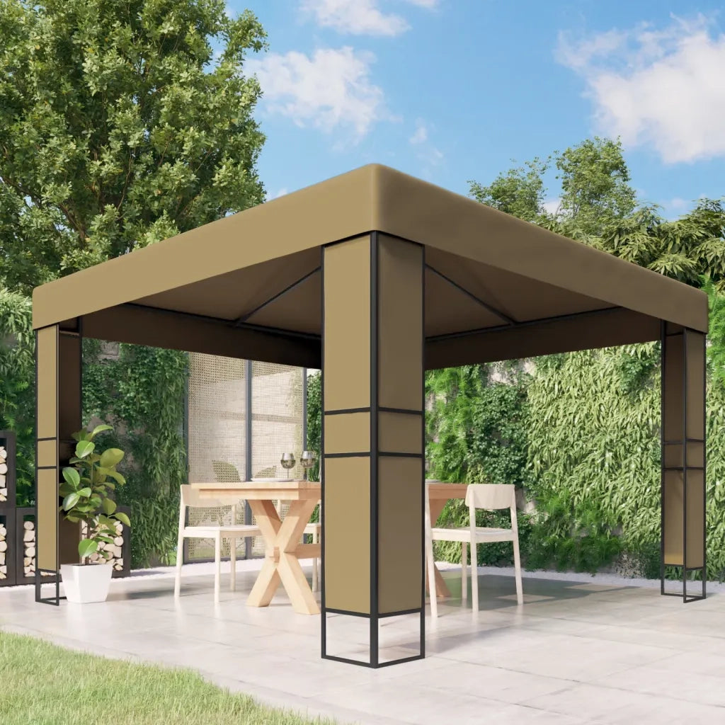 Gazebo | Pergolato con Tetto Doppio 3x3x2,7 m Grigio Talpa 180 g/m2