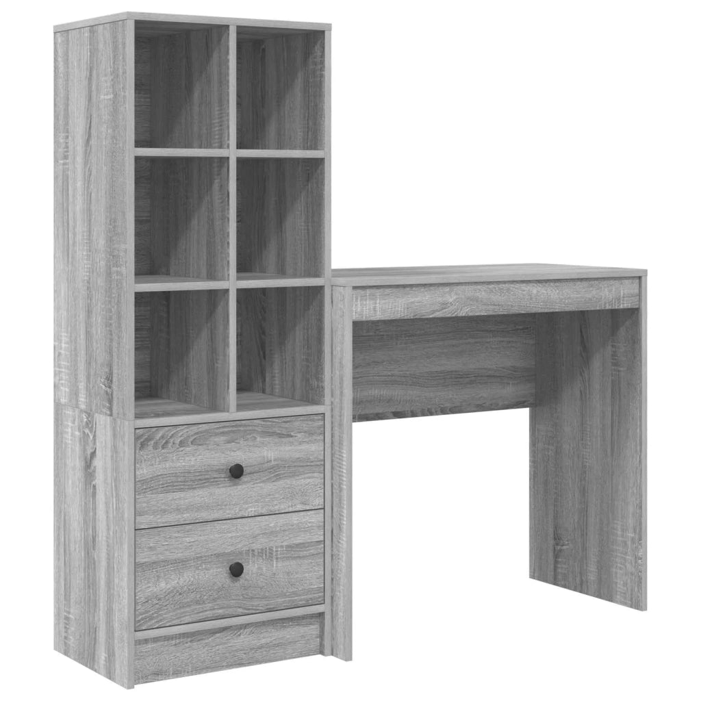 Scrivania | Tavolo da Ufficio con cassetto con lo scaffale 2 pz Grigio Sonoma