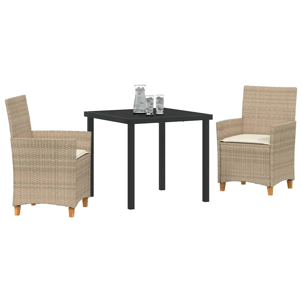 Set da Pranzo per Giardino 3 pcs Beige polyrattan