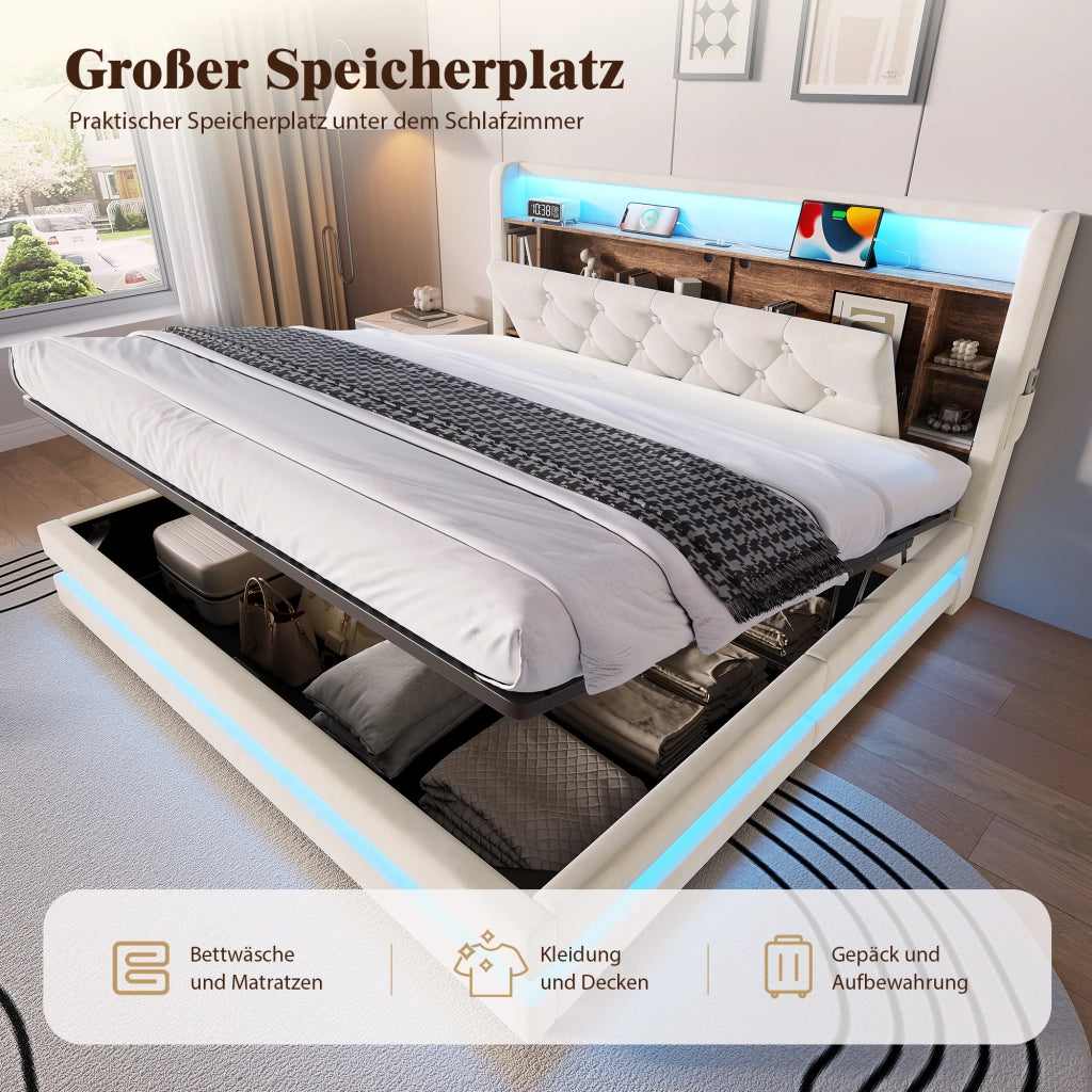 letto imbottito velluto beige 160 x 200 cm