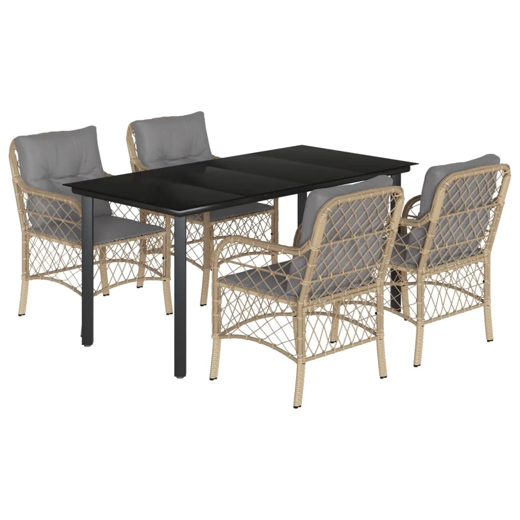 Set Pranzo da Giardino 5 pz con Cuscini Beige Misto Polyrattan