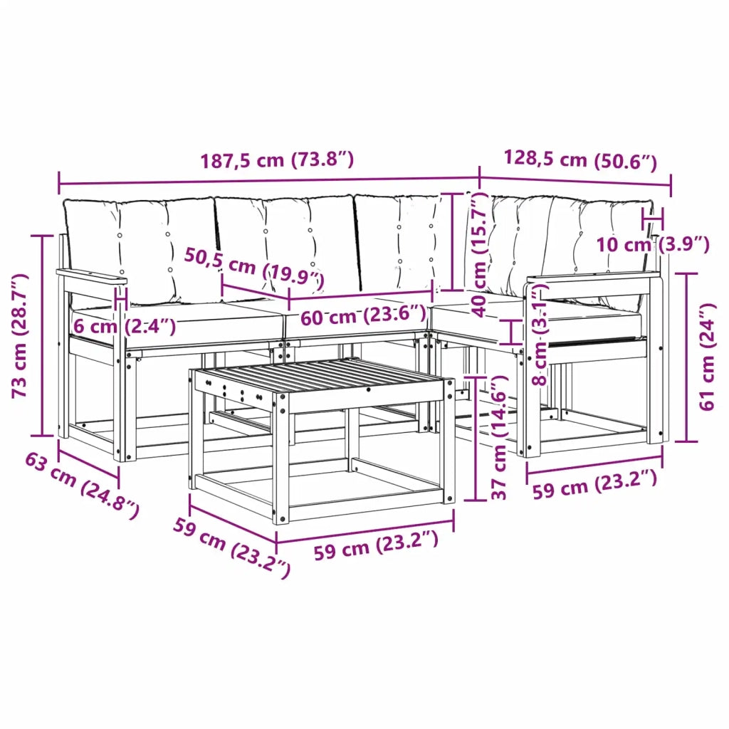 Set di divani da esterno con cuscino 5 pcs Bianco e Beige 3389447
