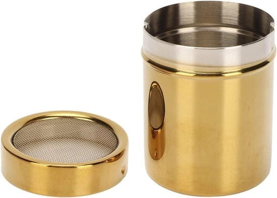 Zona da Cucina - Tessuto Fine - Acciaio Inossidabile - Zefiro al Cacao - Zefiro di Spezie - Coperchio - Cappuccino - Polvere di Cioccolato - Zucchero - Cannella - Farina - Sale - 7 x 9cm - Oro.