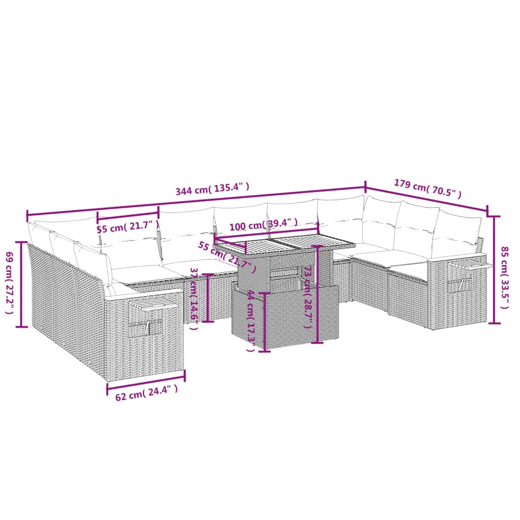Set Divani da Giardino 11 pz con Cuscini in Polyrattan Nero 3273688