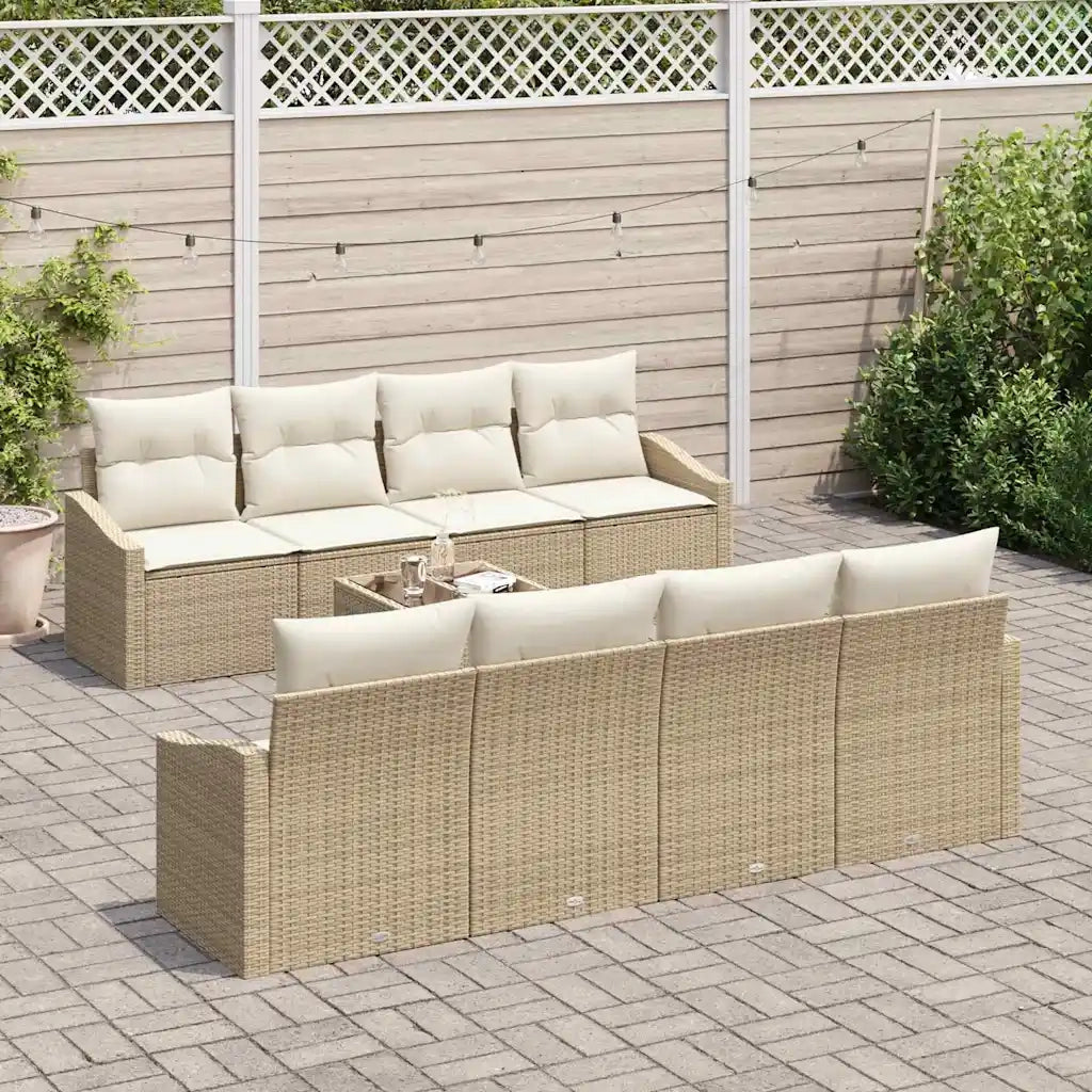 Set di divani con cuscino 7 pcs Beige e Crema polyrattan