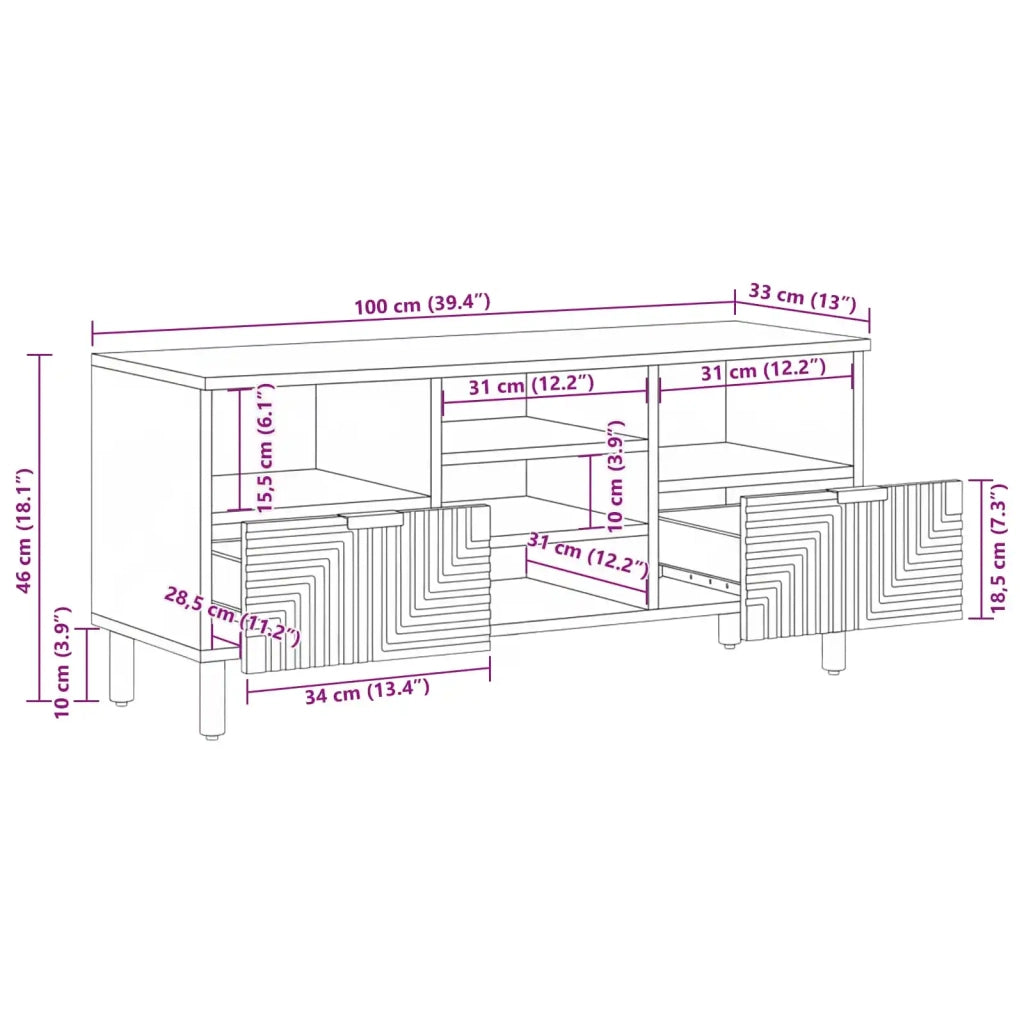 Unità TV Legno di Acacia Massello 100 x 33,5 x 46 cm 4017774