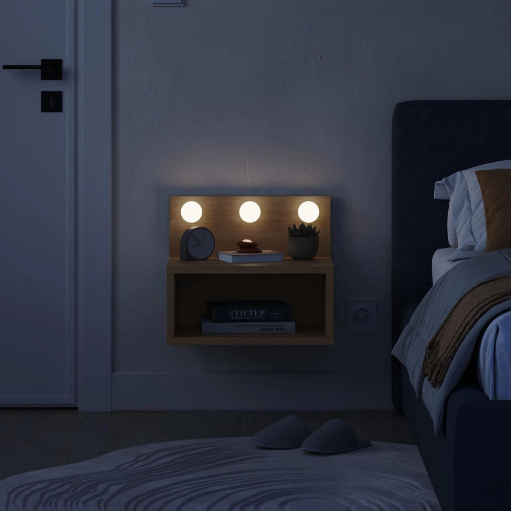 Comodino "Treo" con lampadina in legno - 40 x 30 x 34 cm - Beige