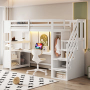 Letto a Soppalco con Scrivania e Armadio ¨C MINIMAL ¨C Legno Bianco, LED, 90x200