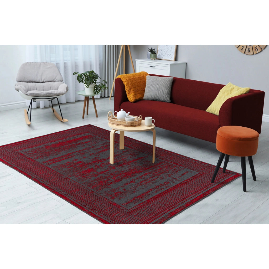 Tappeto Kalea 300 in poliestere con motivo a rilievo rosso