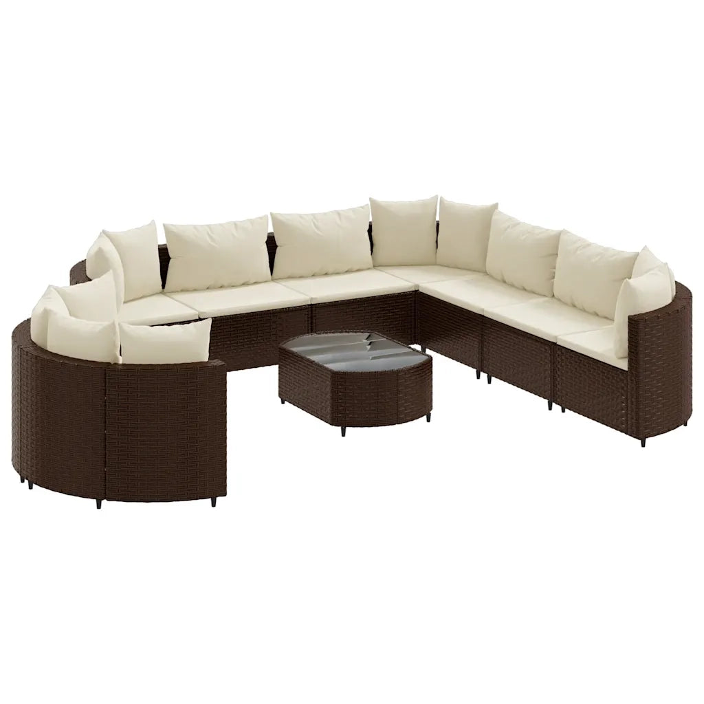 Set Divani da Giardino 10pz con Cuscini in Polyrattan Marrone