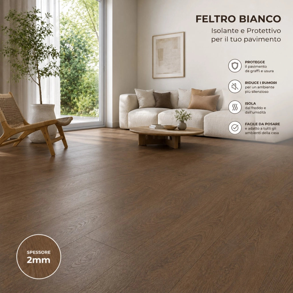 1 x 15 m (15 m²) Pavimento Vinilico a Rotolo Effetto Legno Noce Affumicato – Spessore 2 mm con Feltro Fonoassorbente
