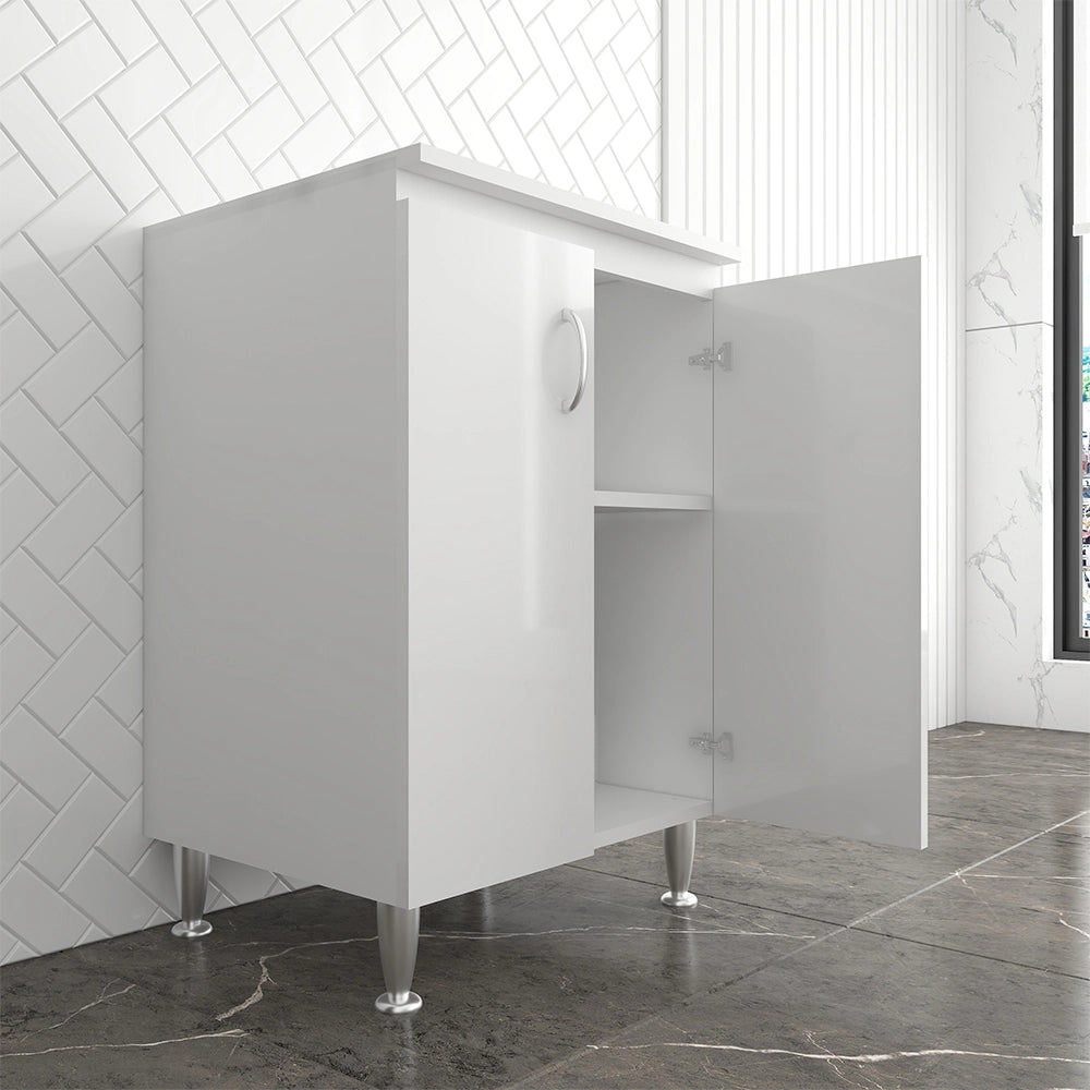 Set lavanderia con lavatoio base e pensile in legno bianco Fedra