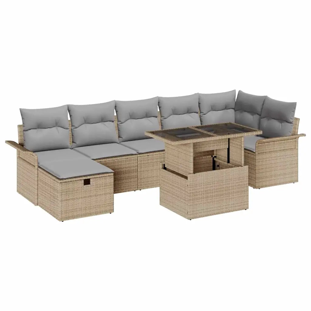 Set Divano da Giardino con cuscino 8 pcs Beige Poly Rattan 3359687