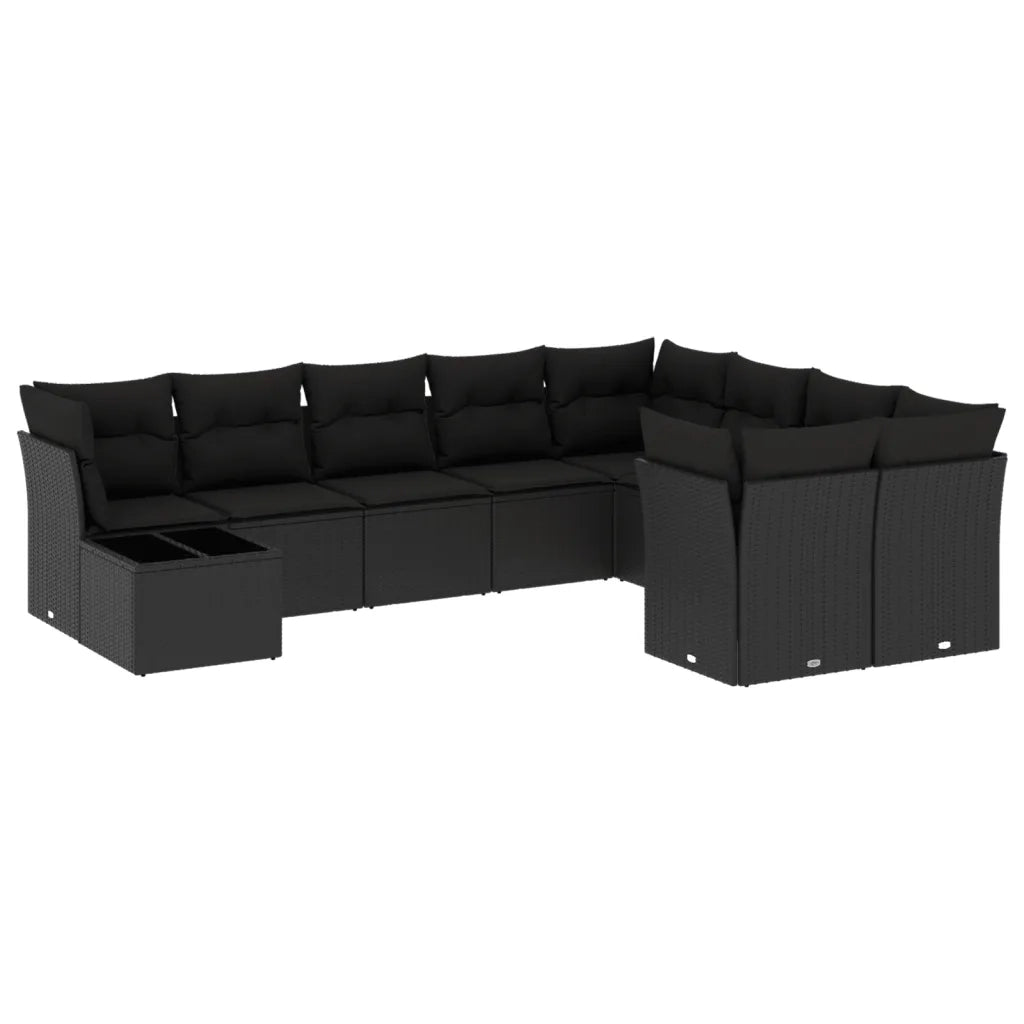 Set Divani da Giardino 10pz con Cuscini in Polyrattan Nero