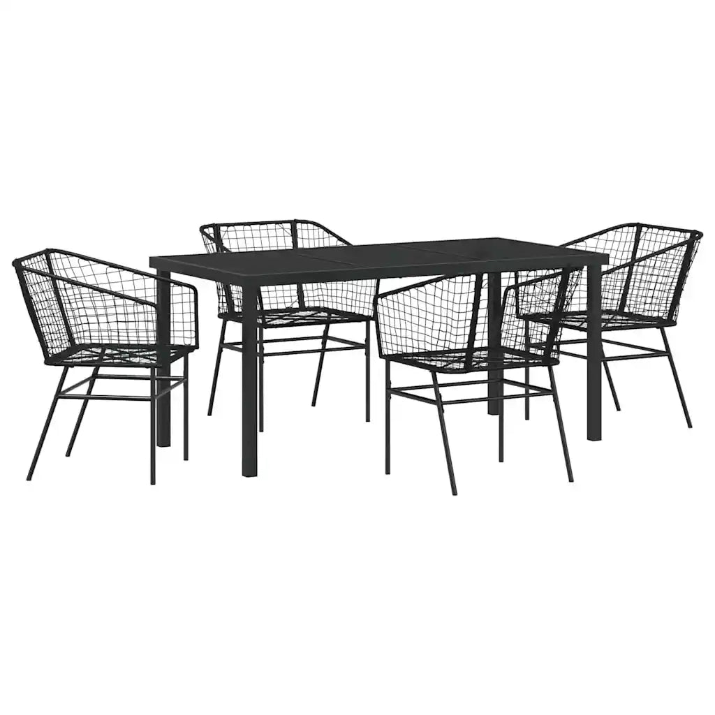 Set da Pranzo per Giardino 5 pcs Nero polyrattan