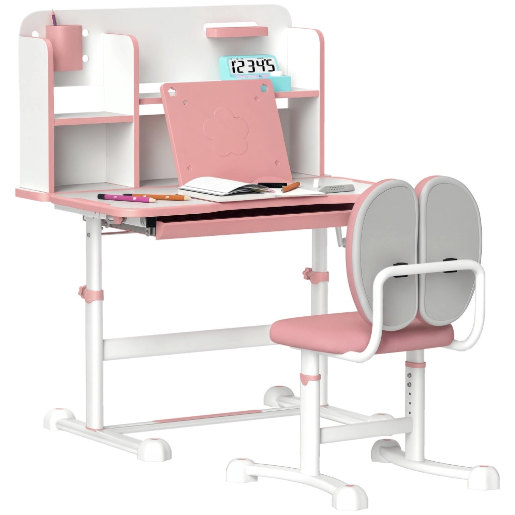 Scrivania Regolabile per Bambini con Sedia, Cassetto e Scaffale ¨C Minimal ¨C Rosa