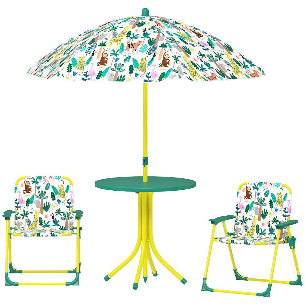 Tavolo da Picnic per Bambini Set Tavolo e Sedie con Ombrellone Verde