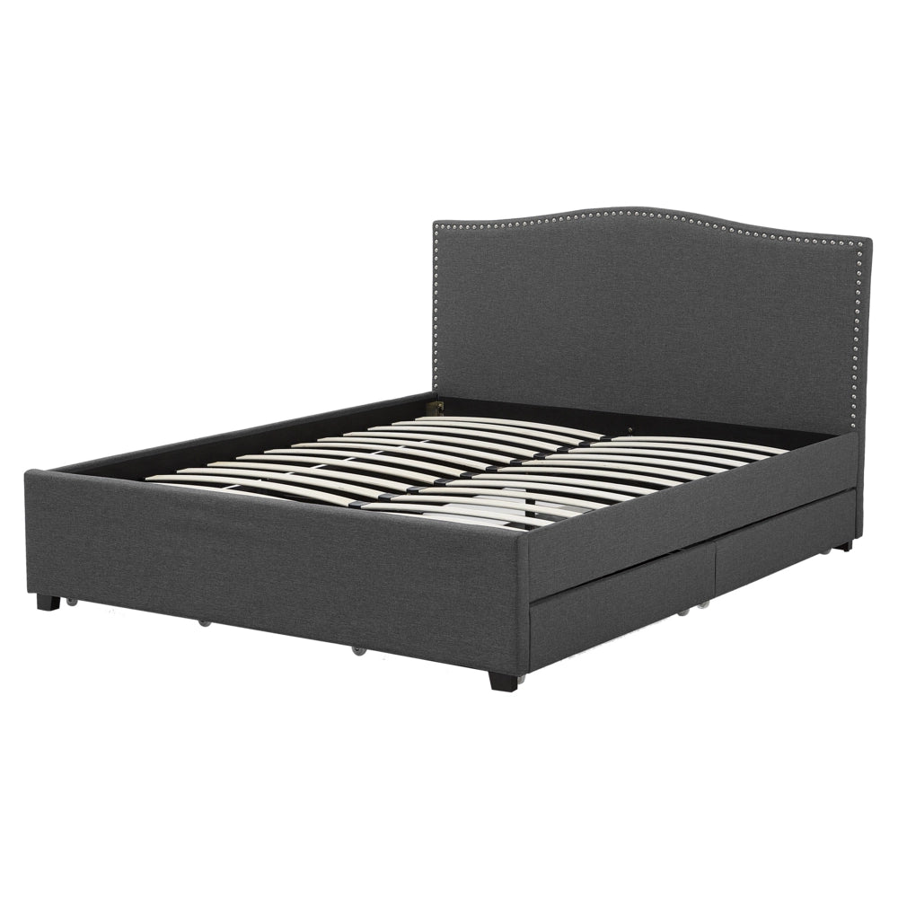 Struttura del letto Cassetto imbottito in poliestere grigio 160 x 200 cm Design tradizionale