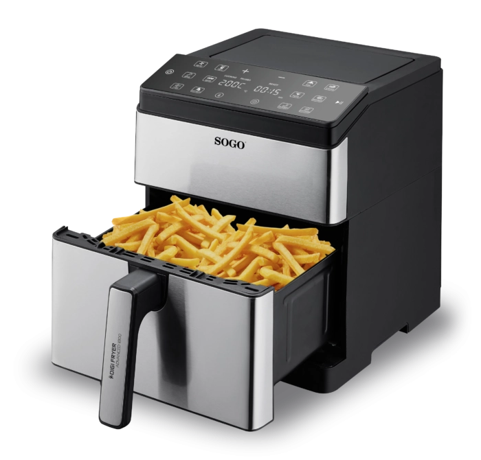 Friggitrice ad aria 8L 1800W con 12 programmi, doppia resistenza e controllo touch temperatura 80-200°C - Sogo