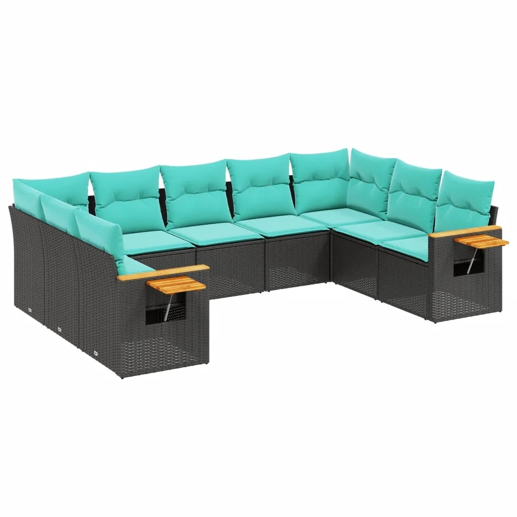 Set Divani da Giardino 9 pz con Cuscini Nero in Polyrattan