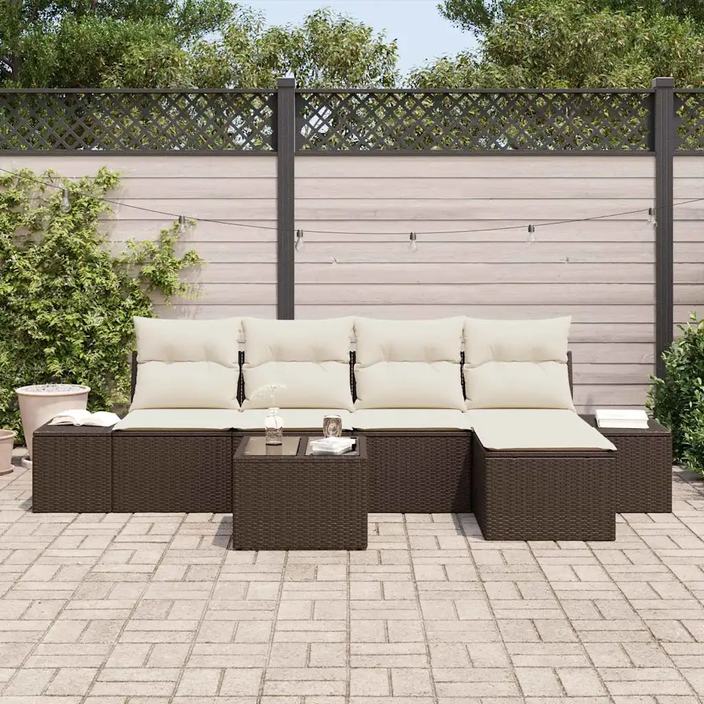 Set Divano da Giardino 5 pcs Marrone e Crema polyrattan