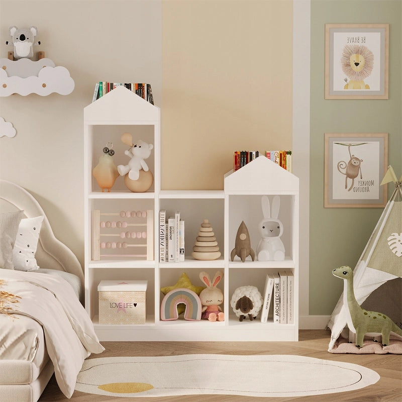 Scaffale bianco per bambini per giocattoli, libri e accessori