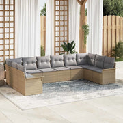 Set Divano da Giardino con cuscino 10 pcs Beige polyrattan