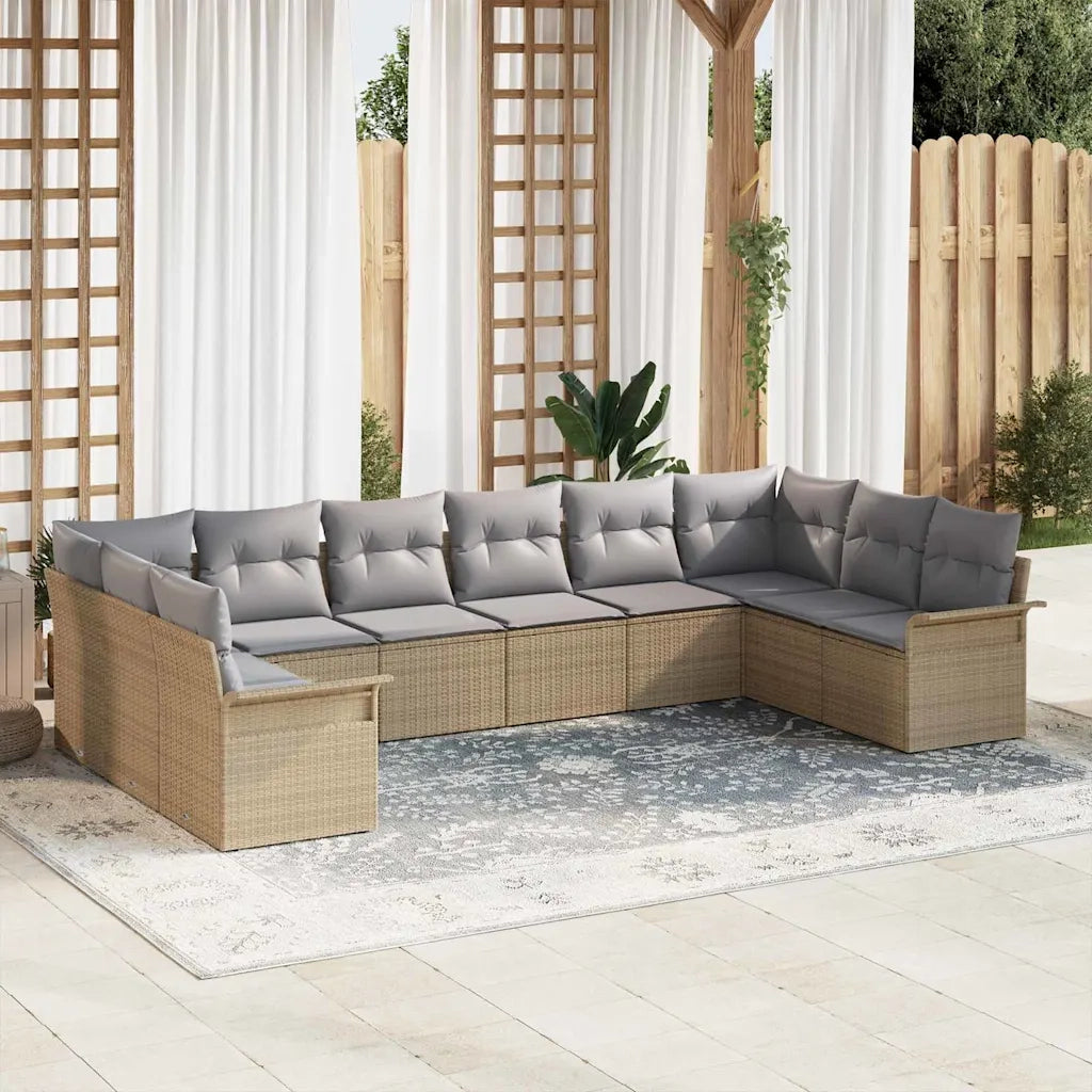 Set Divano da Giardino con cuscino 10 pcs Beige polyrattan