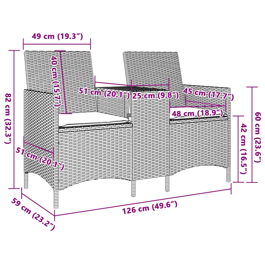 Divano Giardino 2 Posti con Tavolo e Cuscini Beige Polyrattan 4003887