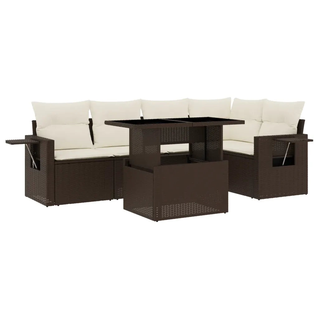 Set Divano da Giardino 6 pz con Cuscini Marrone in Polyrattan 3267893