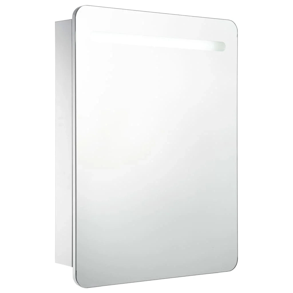 Mobiletto da bagno con specchio LED 60 x 11 x 80 cm bianco e argento 02_0006565