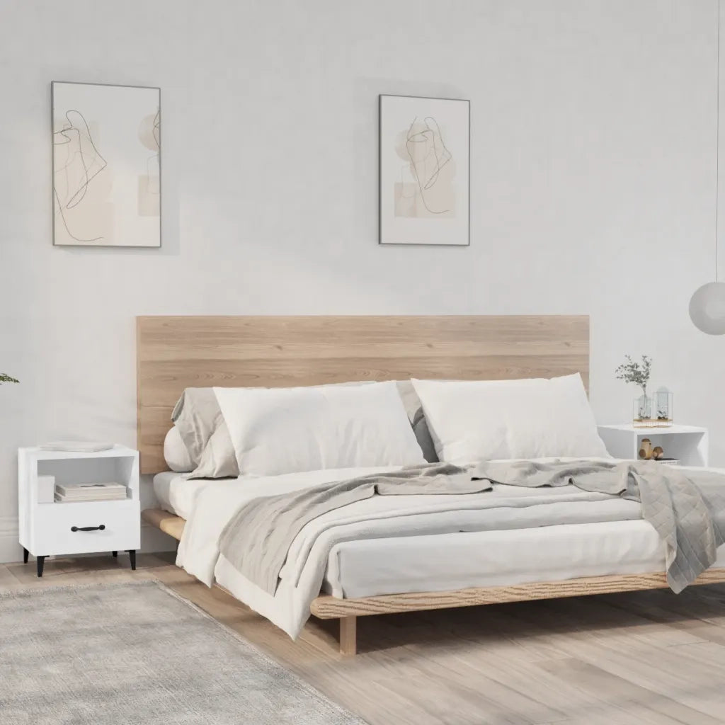 Set di 2 Comodini | Armadio da Notte | Mobiletto da notte Bianchi in Legno Multistrato