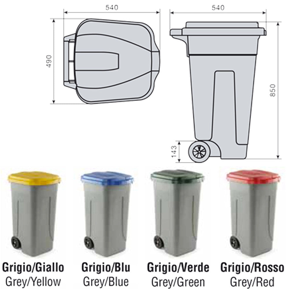Trade Shop - Bidone Raccolta Differenziata 100 Litri Con Coperchio Colorato E Ruote 1 Solo Pz - Giallo