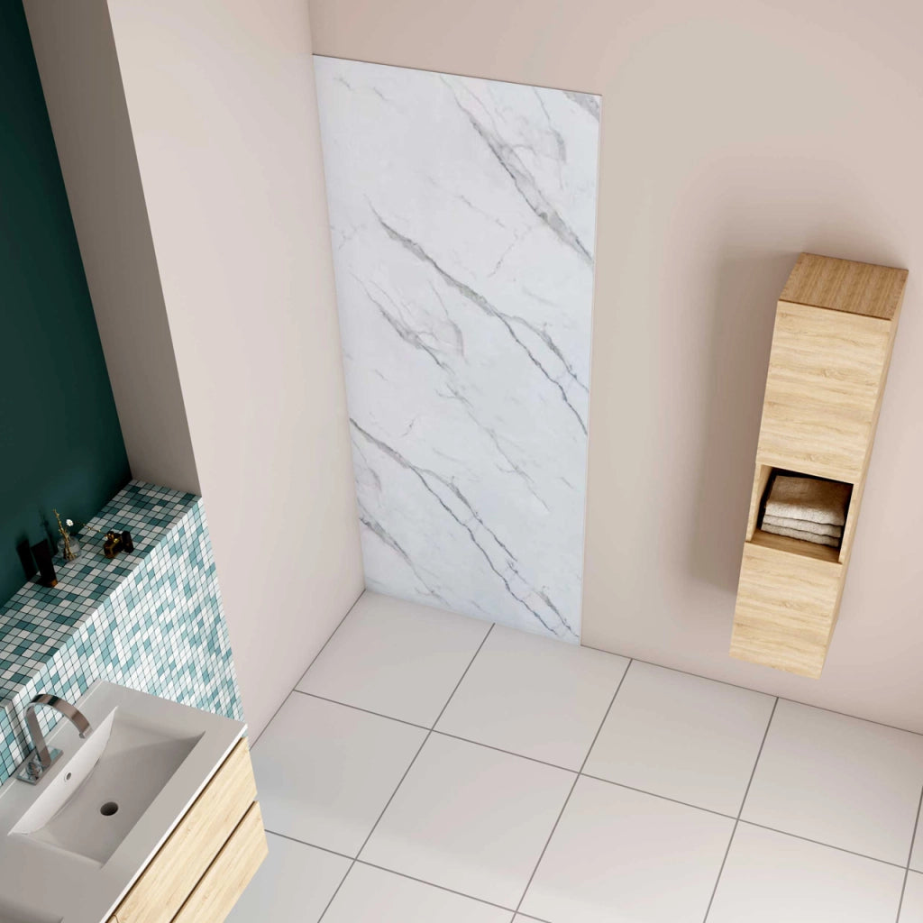 100x210 cm Pannello Doccia Realizzato in Alluminio Spessore 3mm con Profili Finitura Bianco Alba per Rivestimento Parete Bagno