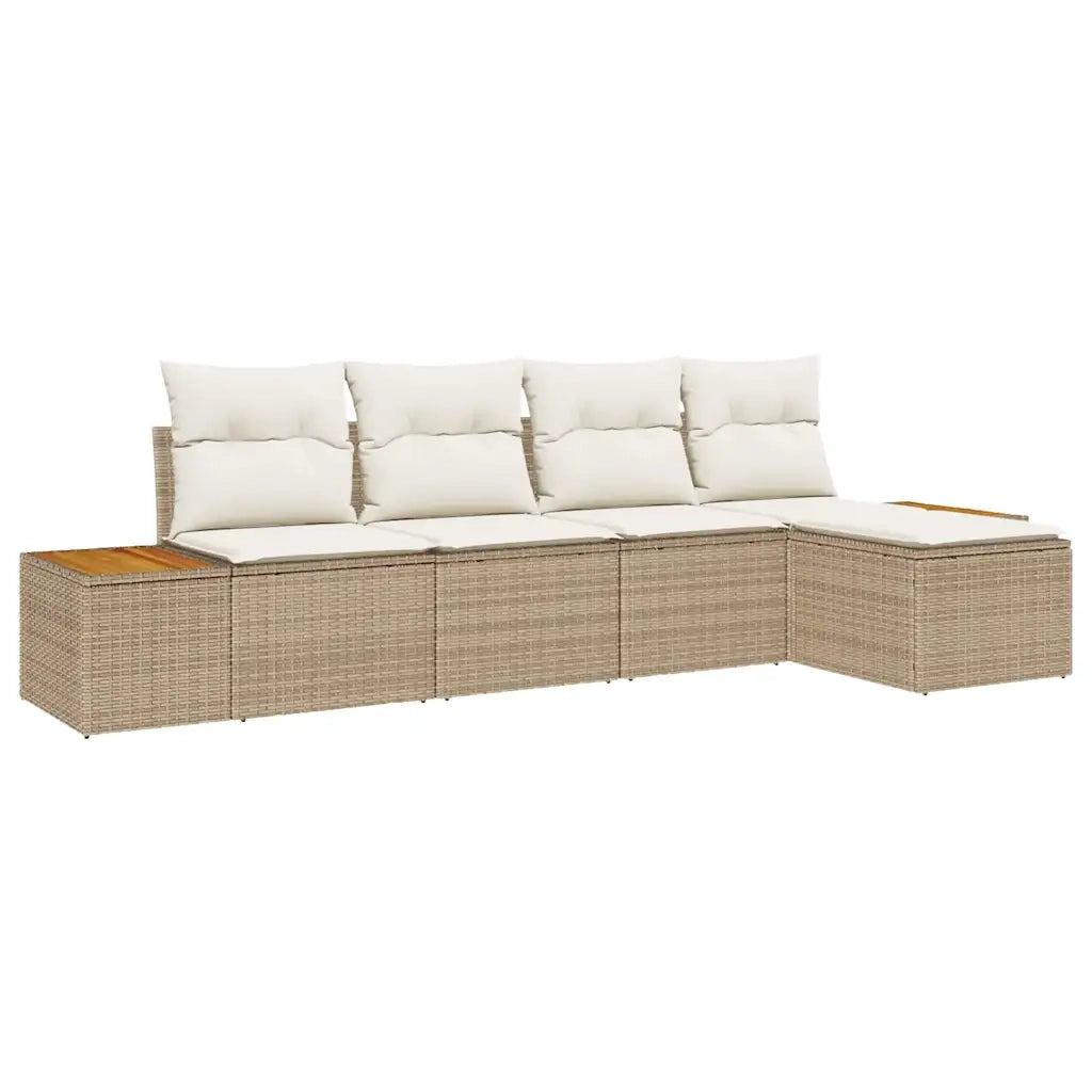 Set Divano da Giardino con cuscino 5 pcs Beige Poly Rattan