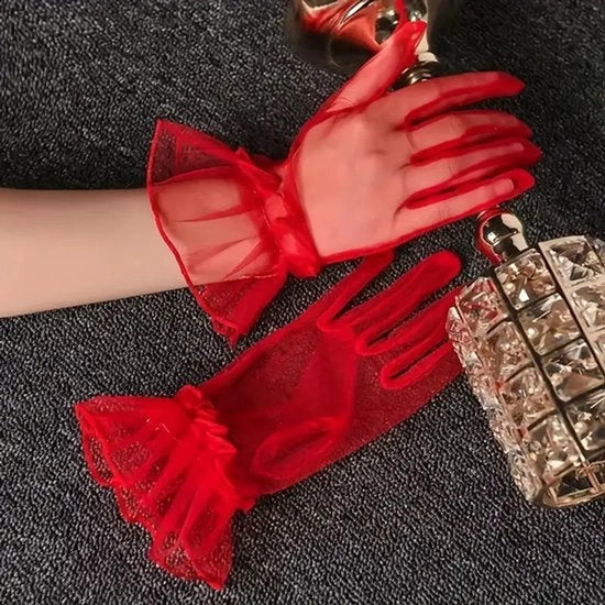 Maniche di nozze trasparenti mesh corti rosse operabili Halloween