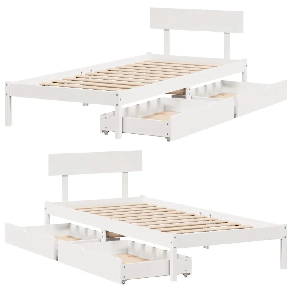 Letto senza Materasso-Struttura Letto Bianco 90x190 cm in Legno Massello Pino 645515