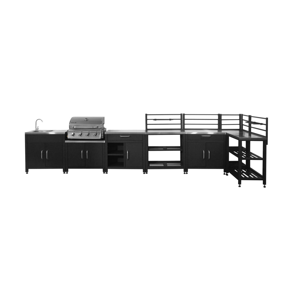 Modulo cucina da esterno con barbecue a gas a 4 bruciatori, 7 moduli,