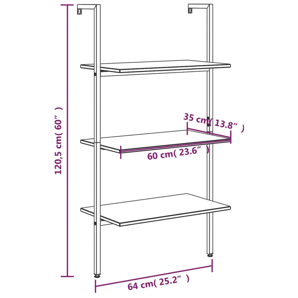 Scaffale Pendente a 3 Livelli Nero 64x35x120,5 cm 336381